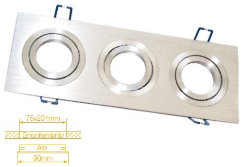 Aro Triplo Quadrado Ajustável em Aluminio p/ Lampadas MR16 - GU10