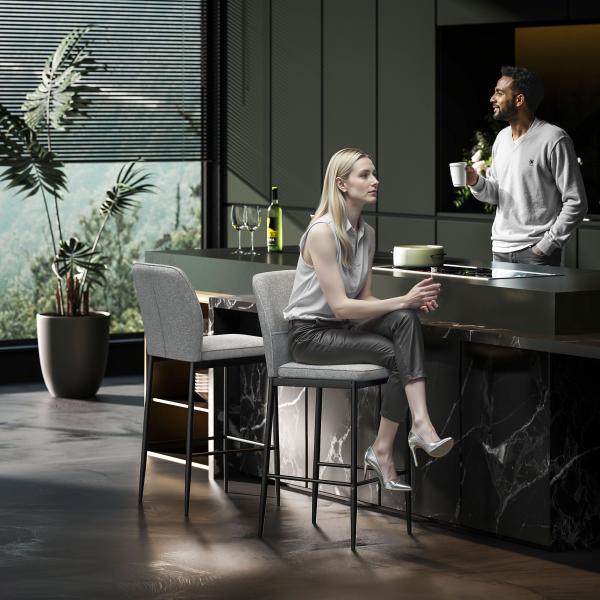 Conjunto de 2 Bancos de Bar Bancos Altos de Cozinha com Encosto e Apoio para os Pés Estofados em Veludo 41x52x97 cm Cinza
