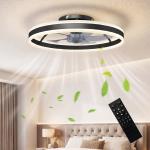 Ventoinha de Teto com Luz LED 6 Velocidades Motor Reversível e Comando Remoto Potência 45W Ø50x13,5 cm Preto
