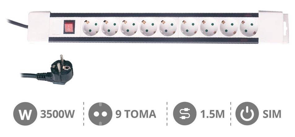Extensão Protectora 9 Tomadas 3500W c/ Interruptor (1,5 mts) - GSC