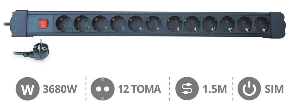 Extensão Protectora 12 Tomadas 3500W c/ Interruptor (1,5 mts) - GSC