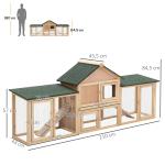Coelheira de Exterior Grande Gaiola de Madeira para 2 - 4 Coelhos com Teto Asfáltico Recinto de Arame Bandeja Removível e Rampas 210x45,5x84,5 cm Natural