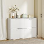 Sapateira Moderna com 4 Gavetas Abatíveis e Prateleiras Ajustáveis para 16 - 24 Pares de Sapatos 120x24x81 cm Branco