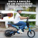 Mota Elétrica Infantil 24V 250W com Velocidade de 6 - 16 km/h Rodas Insufláveis de 30,5 cm e Suspensão para Crianças de 8 - 12 Anos Azul 119x64x76,5 cm