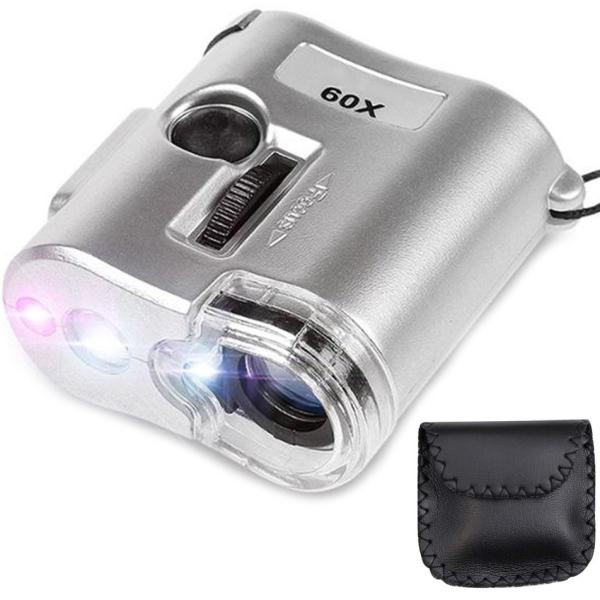 Mini Microscópio c/ Ampliação 60x e Iluminação LED e UV