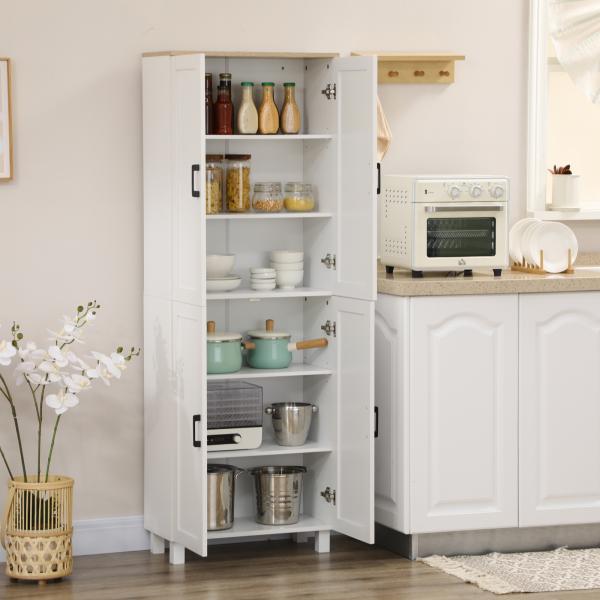 Armário de Cozinha com 4 Portas e Prateleiras Ajustáveis Anti - Tombo 60x30x170,5 cm Branco