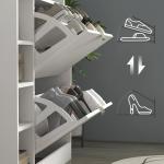 Sapateiro com Gavetas Basculantes, Prateleiras Ajustáveis e Prateleiras Abertas para 12 Pares de Sapatos 89x25x92 cm Branco