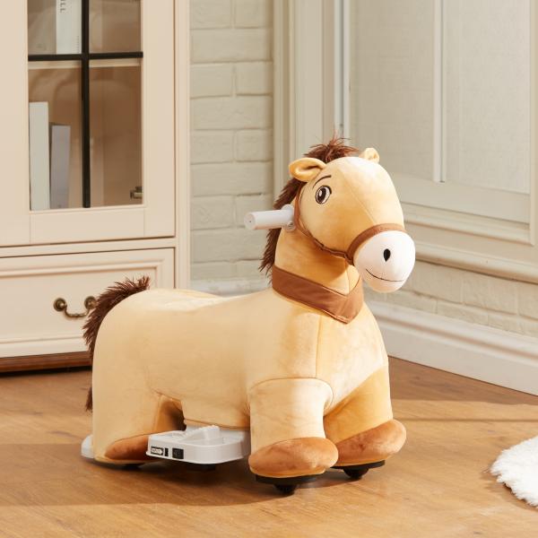Cavalo Elétrico para Crianças de 18 a 36 Meses Cavalo de Brincar Elétrico com Bateria 6V e Música 69x34x53 cm Marrom