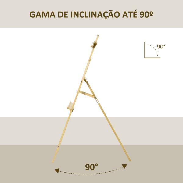Cavalete de Desenho Estúdio Inclinável 90° com Suporte Tripé e Pincel 51,5x71,5x134,5cm Madeira Natural