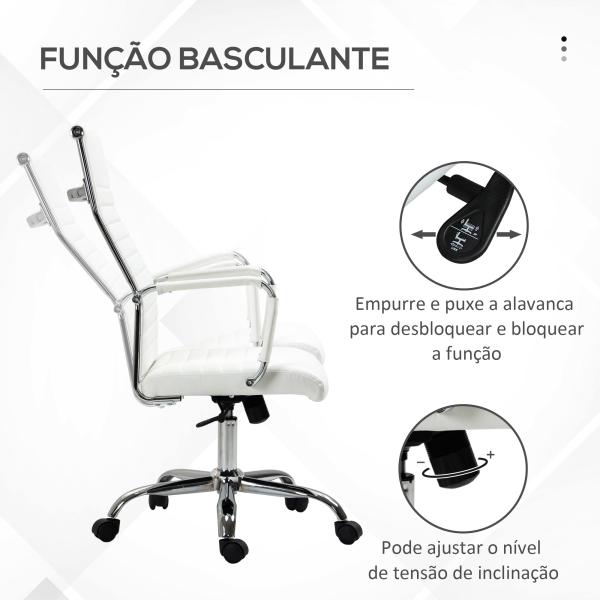 Cadeira de Escritório Ergonómica Giratória 360° Basculante com Altura Ajustável 54x62x104 - 114 cm Branco