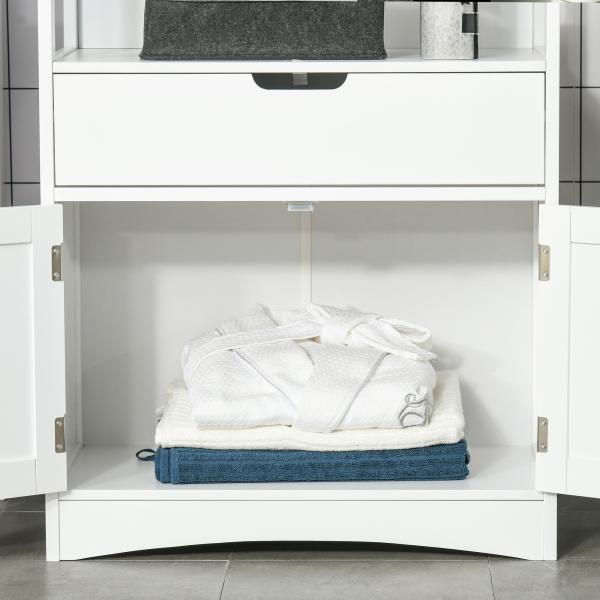 Armário para Banheiro com 3 Prateleiras Gaveta e 2 Portas Móvel de Armazenamento para Cozinha, Sala de estar Dormitório 60x33x122,5cm Branco