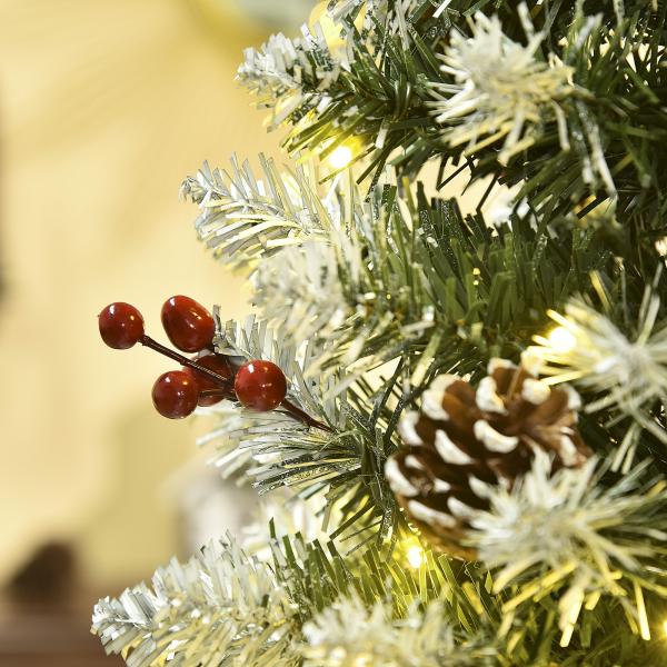 Árvore de Natal Nevada Artificial 180cm com 300 Luzes LED Branco Quente 618 Ramos Ignífugos de PVC Decorações Incluidadas e Base Dobrável Ø65x180cm Verde