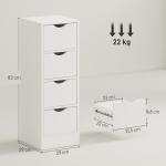 Armário Estreito de Casa de Banho com 4 Gavetas e Puxadores Embutidos para Espaços Reduzidos 29x29x83 cm Branco