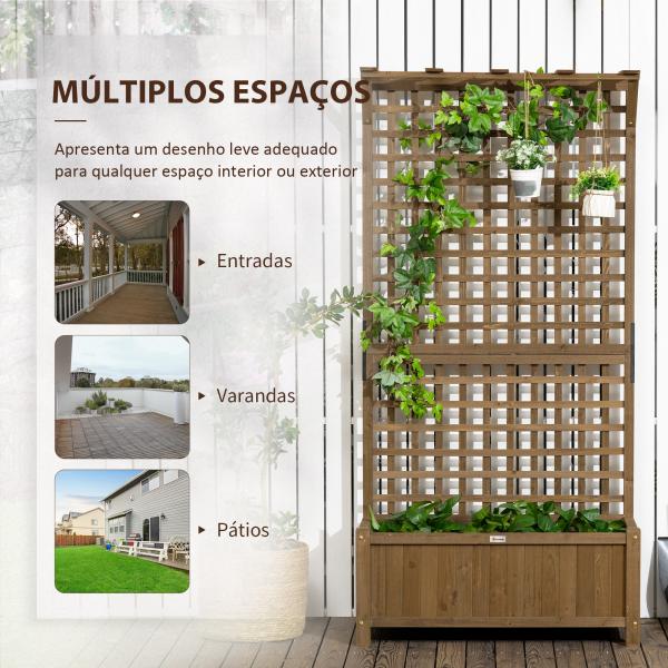 Floreira com Treliça de Madeira Caixa de Plantio com Suporte para Plantas Trepadeiras 90x45x183cm Marrom Escuro