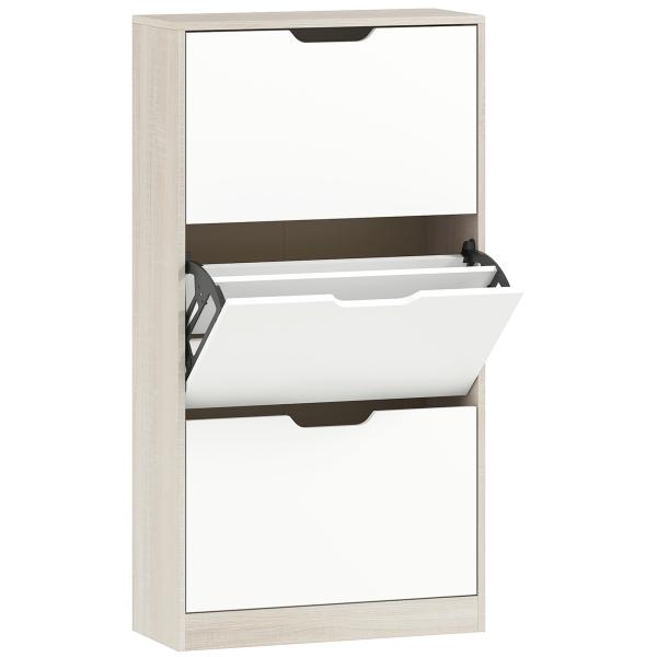 Sapateira de Madeira com 3 Compartimentos Abatíveis com Capacidade para 12 Pares 62,5x26x117,5 cm Branco e Madeira
