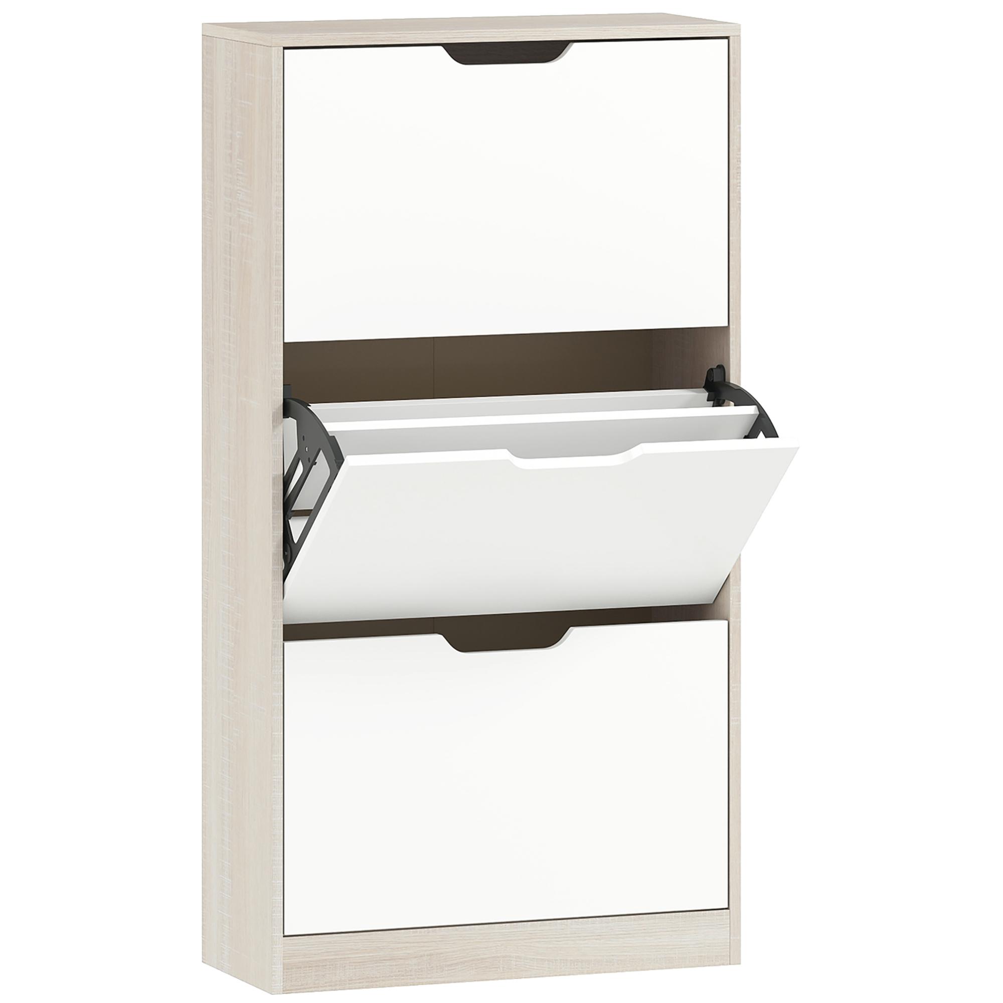 Sapateira de Madeira com 3 Compartimentos Abatíveis com Capacidade para 12 Pares 62,5x26x117,5 cm Branco e Madeira