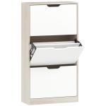 Sapateira de Madeira com 3 Compartimentos Abatíveis com Capacidade para 12 Pares 62,5x26x117,5 cm Branco e Madeira
