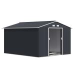 Abrigo de Jardim Metálico para Armazenamento de Ferramentas com Base de Reforço Incluída e 4 Janelas 277x322x192 cm Cinza Escuro