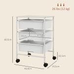 Carrinho Auxiliar com Rodas Carrinho de Cozinha de 3 Níveis com 3 Cestos e Estrutura de Aço 40,8x33,5x60,5 cm Branco
