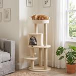 Árvore Arranhador para Gatos com Plataforma Caverna Postes de Sisal e Bola Suspensa 48x48x104 cm Bege
