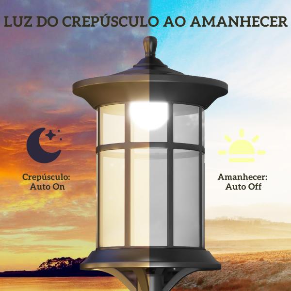 2 Candeeiros Solares de Exterior com Painel Solar Acendimento Automático Impermeável IP44 23,5x23,2x184 cm Preto