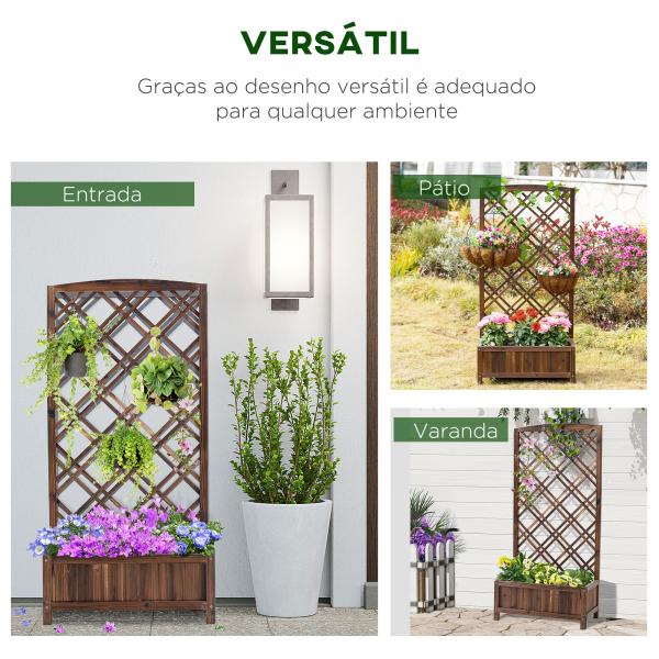 Floreira com Treliça de Madeira Caixa de Plantio com Suporte para Plantas Trepadeiras 60x30x122,5cm Marrom