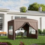 Tenda de Jardim com Paredes Laterais Amovíveis Janelas Porta com Fecho de Correr e Bolsa de Transporte 295x295x196 - 258 cm Café