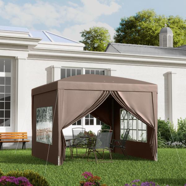 Tenda de Jardim com Paredes Laterais Amovíveis Janelas Porta com Fecho de Correr e Bolsa de Transporte 295x295x196 - 258 cm Café