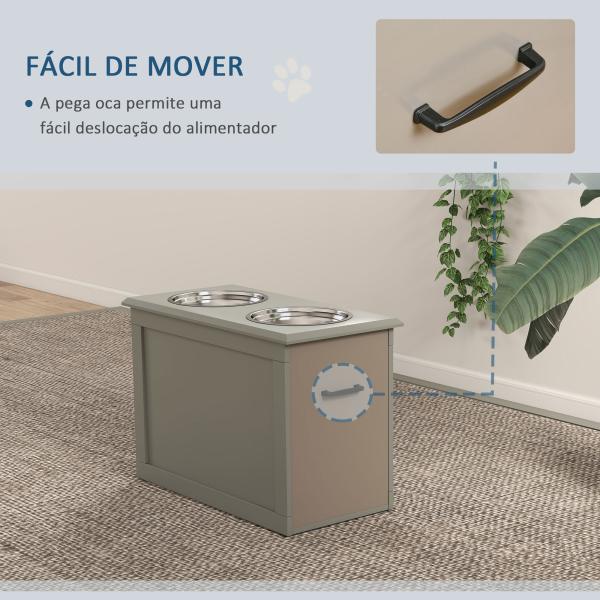 Comedouro Elevado para Cães com 2 Tigelas de Aço Inoxidável e Espaço de Armazenamento Oculto 60x30x41 cm Cinzento