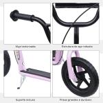 Trotinete para Crianças acima de 5 anos Scooter de 2 Rodas Grandes de 12 Polegadas com Freio e Guidão Ajustável em Altura Carga Máx. 50kg 120x52x80 - 88cm Rosa