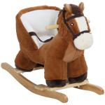 Cavalo Baloiço para Crianças de 18 - 36 Meses com Sons Cinto de Segurança e Base de Madeira Carga 25 kg 68x33x45 cm Marrom