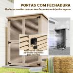 Armário de Jardim de Madeira 0,83 m² 127x65x168 cm com 2 Portas de Persiana 2 Prateleiras 2 Alças e Telhado Impermeável Natural