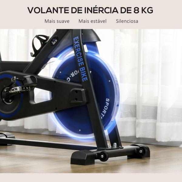 Bicicleta Estática com Volante de Inércia 8 kg Ecrã LCD Guiador e Assento Ajustáveis 103x53x110 - 114 cm Azul
