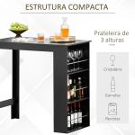 Mesa Bar de Bistrô com 3 Prateleiras com Suporte Estilo Moderno para Cozinha Sala de Estar Estrutura de Melamina 112x57x106cm Preto