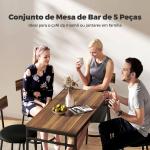 Conjunto de Mesa Alta de Bar com 4 Bancos, Assentos em PU com Encosto e Apoio para os Pés, Castanho