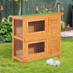 Coelheira de Madeira Exterior de 2 Níveis Gaiola para 1 - 2 Coelhos Animais Pequenos com Teto Asfáltico Dobrável e 2 Bandejas Removíveis 90x45x90cm Madeira