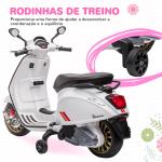 Moto Elétrica para Crianças de 3 - 6 Anos com Licença Vespa com USB MP3 Luz LED Rádio FM Velocidade 3 km/h Carga 35 kg Branco
