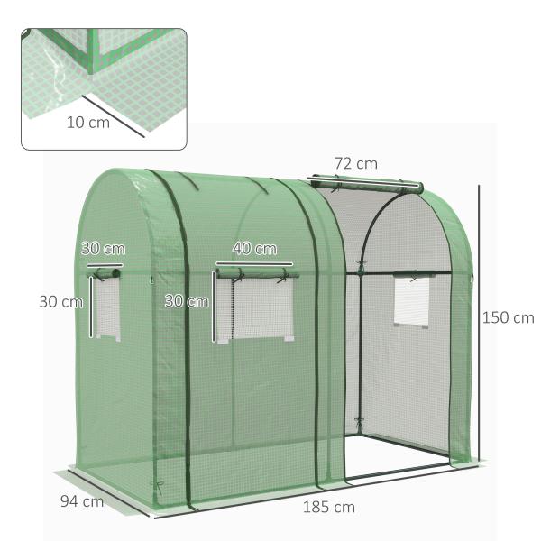 Estufa de Jardim Estufa Resistente com 4 Janelas Anti - UV para Cultivo de Plantas em Terraço Pátio 185x94x150 cm Verde