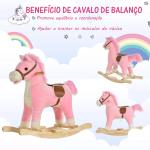 Cavalo Baloiço para Crianças Cavalo Baloiço de Pelúcia Suave com Música Relinchos Sons de Galope Boca e Cauda Móveis 65x32,5x61 cm Rosa