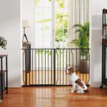 Barreira de Segurança para Cães com 3 Extensões Montagem a Pressão Duplo Bloqueio 75 - 145x76 cm Preto