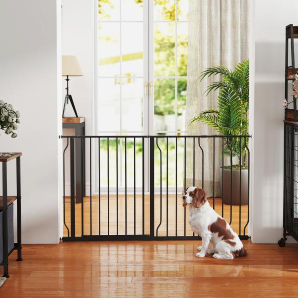 Barreira de Segurança para Cães com 3 Extensões Montagem a Pressão Duplo Bloqueio 75 - 145x76 cm Preto