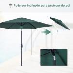 Chapéu de Sol de Jardim Ø270x235cm Chapéu de Sol de Alumínio Reclinável com Manivela e 6 Hastes para Terraço Exterior Balcão Verde