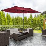 Chapéu de Sol Duplo 4,55x2,68x2,38 m Chapéu de Sol de Jardim com Manivela Manual Resistente à Água e com Proteção Solar UV para Terraço Pátio Vinho