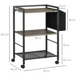 Carrinho Auxiliar com Rodas Carrinho de Armazenamento de 3 Níveis com Bolsa de Tecido 2 Ganchos 66x40x80,5cm Cinza