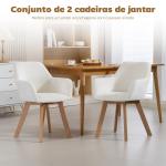 Conjunto de 2 Cadeiras de Jantar Modernas Estofadas em Veludo com Pernas de Madeira 54x57x80 cm Creme