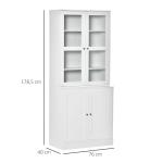 Vitrine para Sala de Estar Estante de Livros com 4 Portas e Prateleiras Superiores com Altura Ajustável Estilo Moderno Multiúso para Cozinha Escritório Dormitório 76x40x178,5 Branco