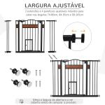 Barreira de Segurança para Cães Extensível para Portas Escadas 74 - 105cm com 2 Extensões de 10 e 15cm com 2 Portas e Fechadura Automática Aço Preto