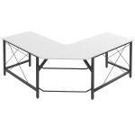 Secretária em Forma de L Secretária para Escritório com Estrutura de Metal Secretária de Canto 150x150x76 cm Branco e Preto