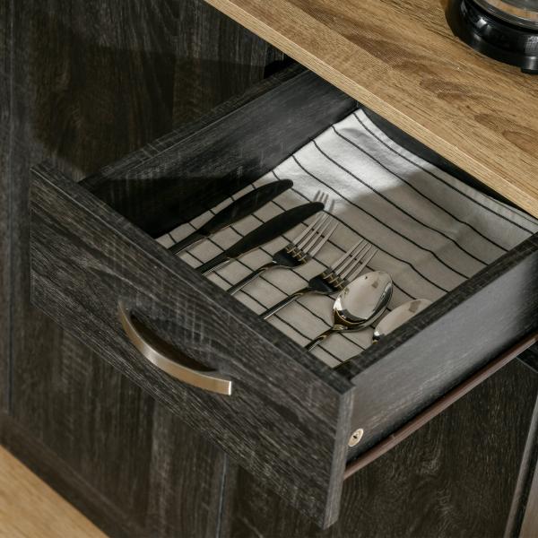 Armário de Cozinha Aparador de Sala de Jantar com 1 Gaveta 6 Portas e Prateleiras Ajustáveis Estilo Moderno 101x39x180 cm Preto e Madeira