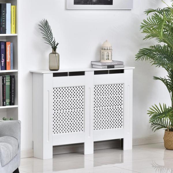 Cobertura de Radiador de MDF Cobertura para Radiador com Prateleira Estilo Moderno 111,5x82x19 cm Branco